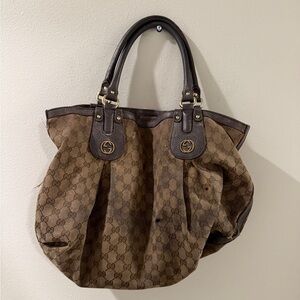 Gucci GG‎ Canvas Scarlett Hand Bag Tote Purse in Checkered Brown